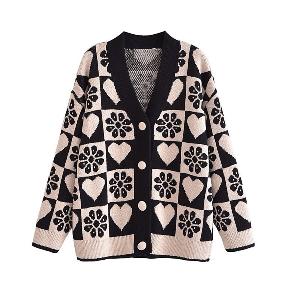 Heart Jacquard Knit Cardigan